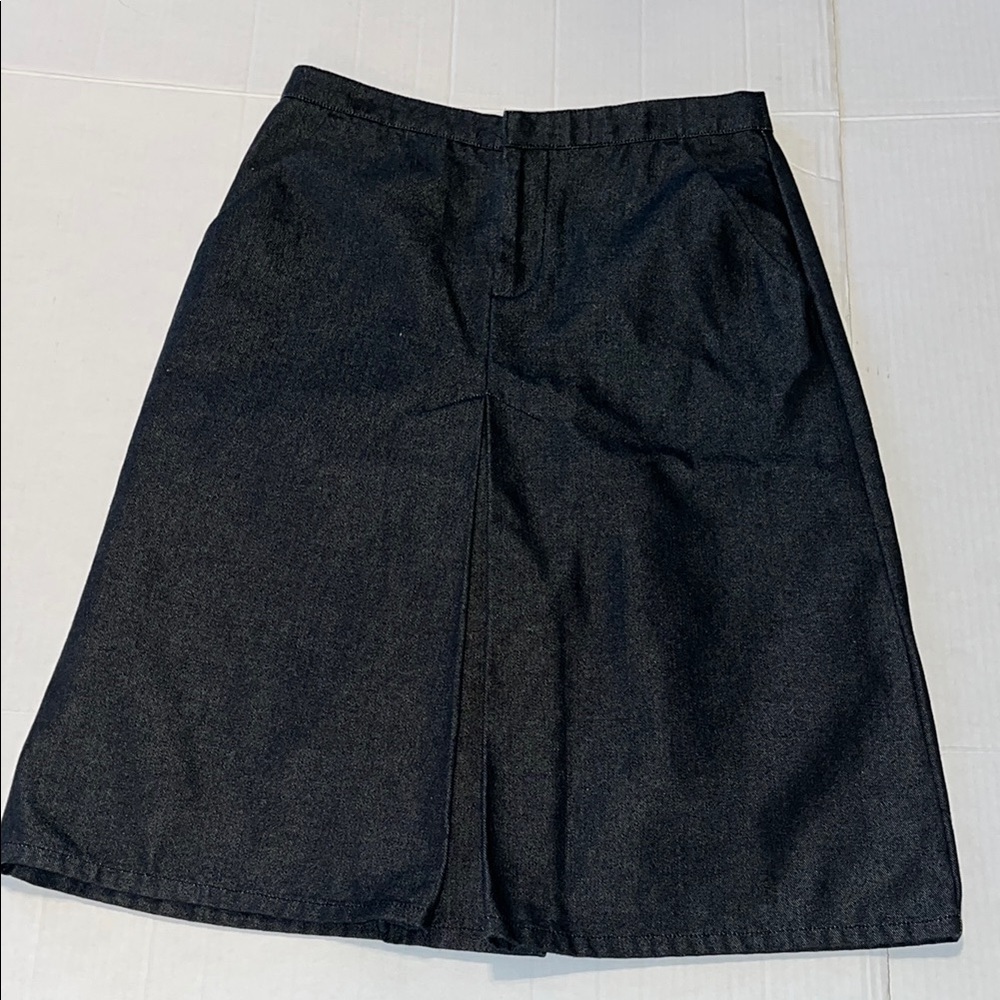 VTG-Y2K-Gap-2-dark blue denim, a line,front kick pleat,pockets,knee length skirt